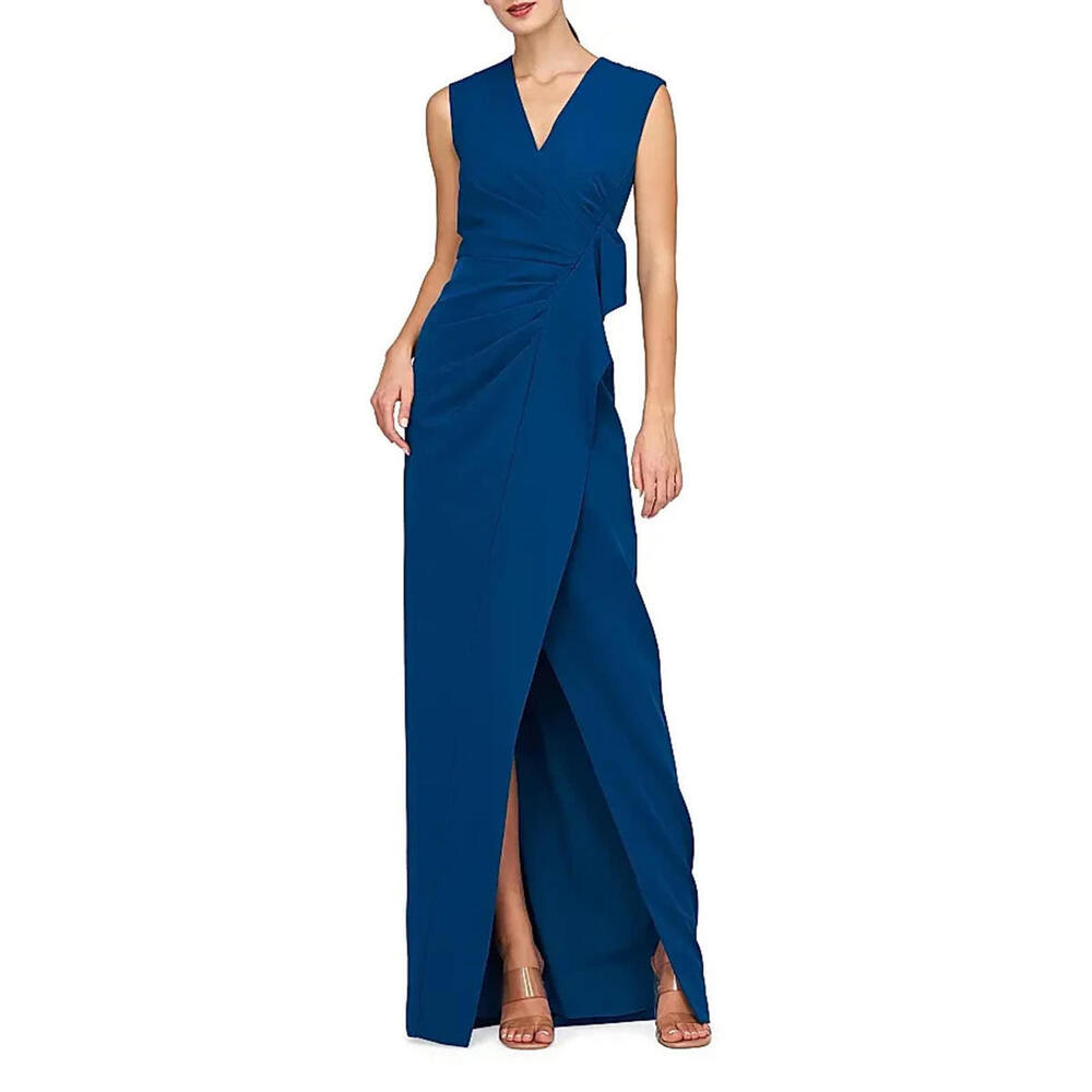 NEW Kay Unger Frances Crêpe Column Gown in dark ink Sz 12 #LD461